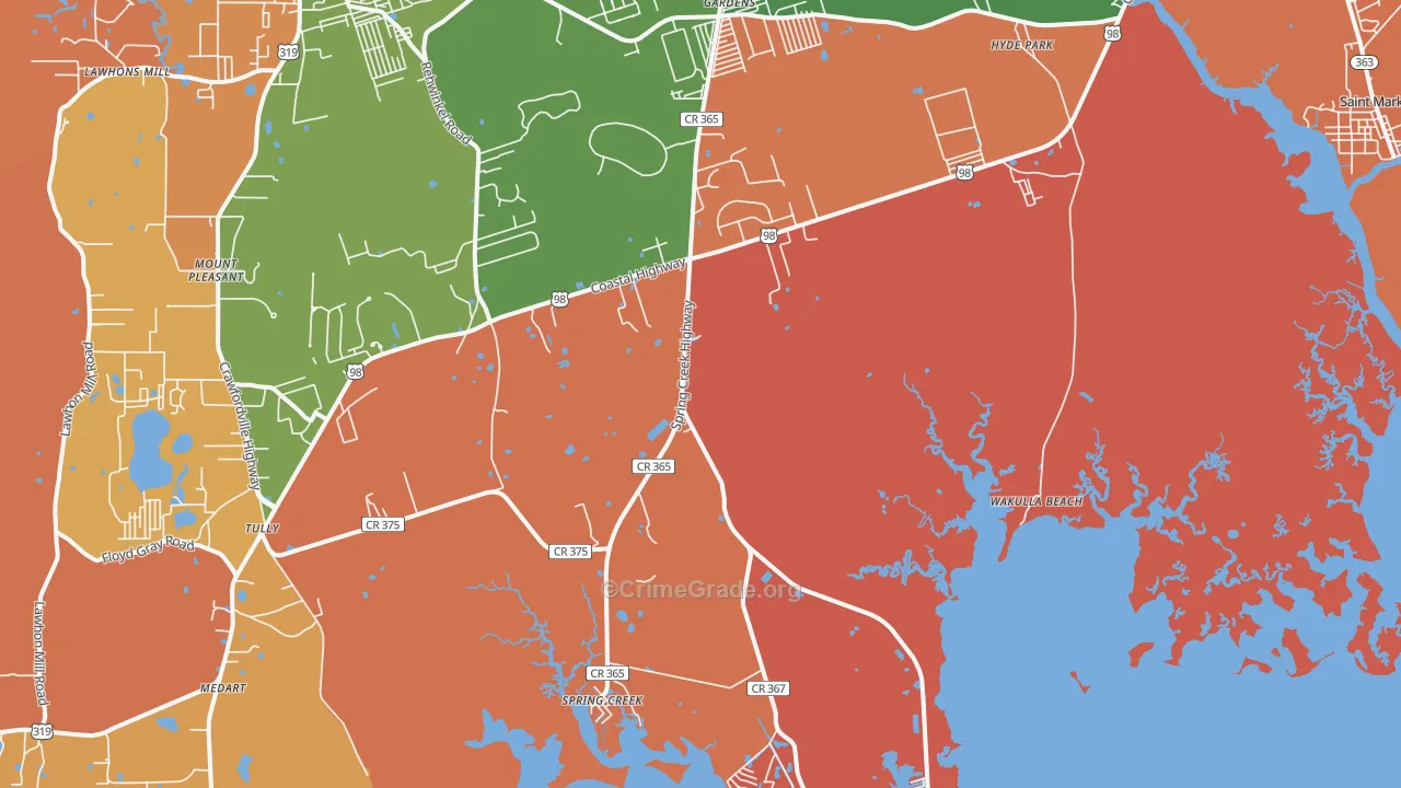 Wakulla Beach, FL Map of Robbery Rates