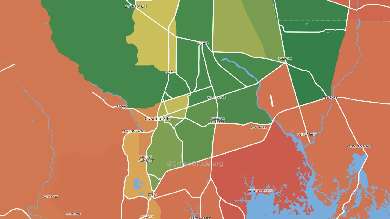 Wakulla County, FL Map of Robbery Rates