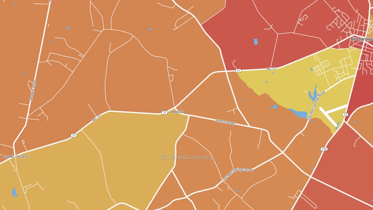 Wakulla, NC Map of Robbery Rates