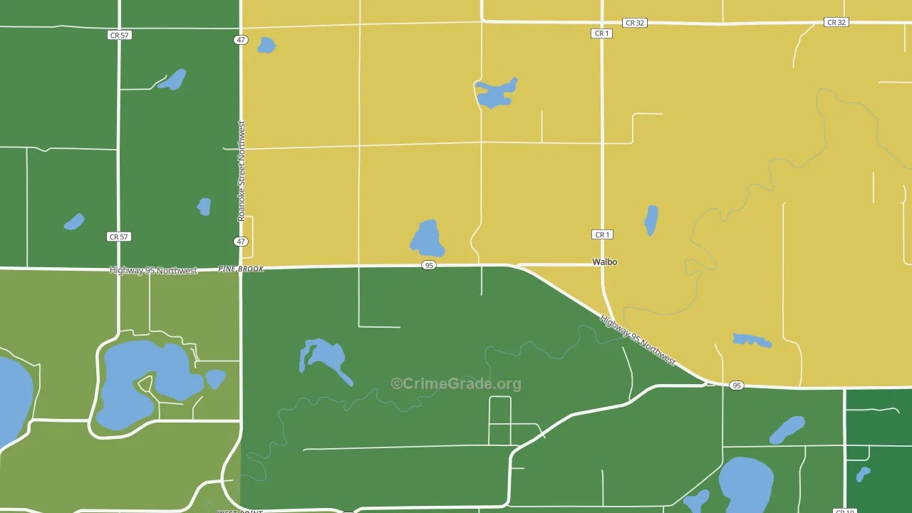 Walbo, MN Map of Robbery Rates
