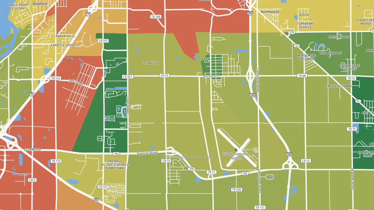 Walbridge, OH Map of Robbery Rates