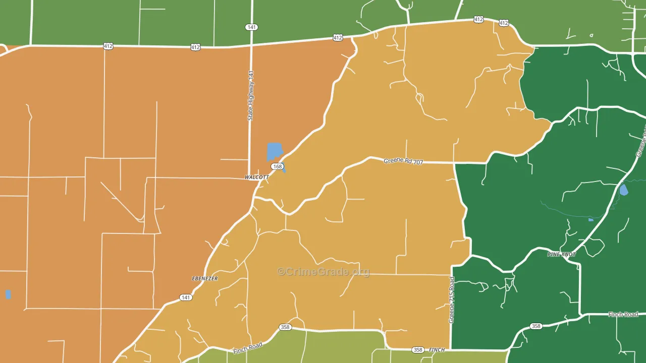 Walcott, AR Map of Robbery Rates