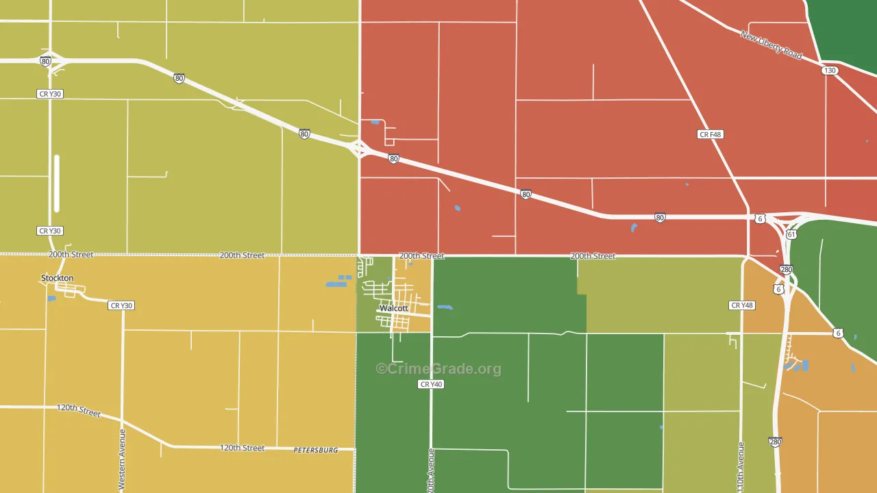 Walcott, IA Map of Robbery Rates