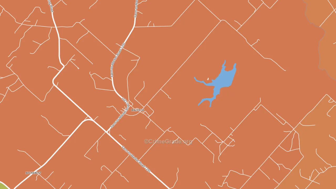 Waldeck, TX Map of Robbery Rates