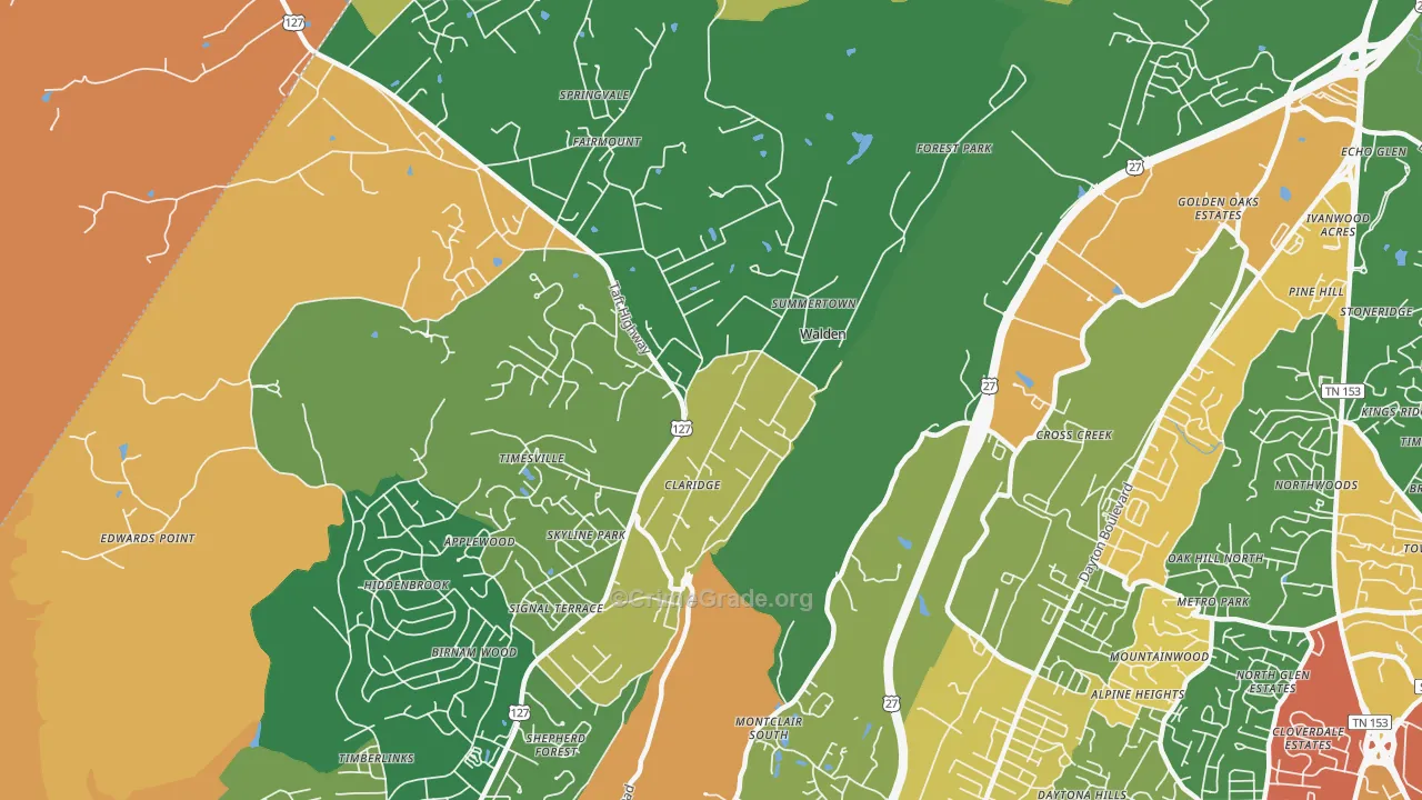 Walden, TN Map of Robbery Rates