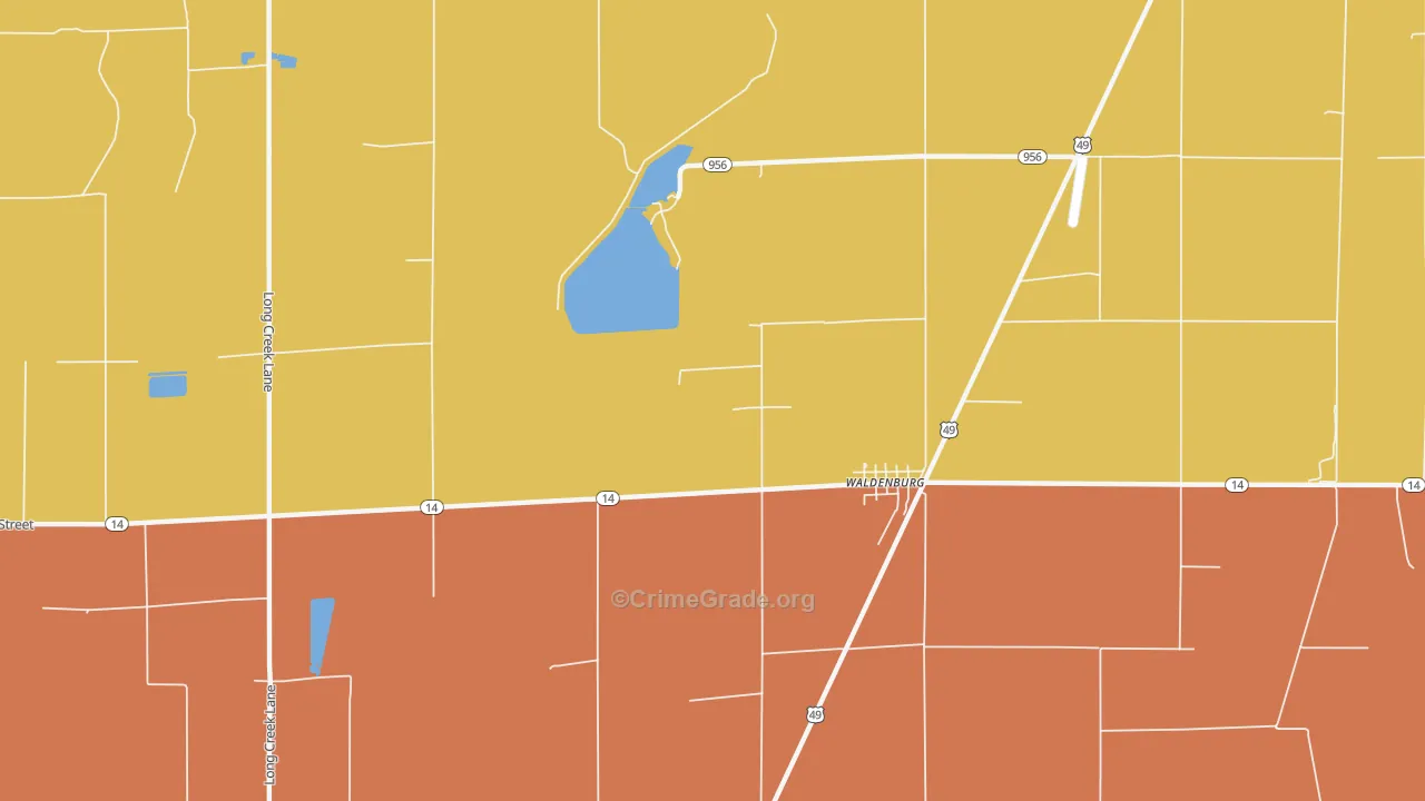 Waldenburg, AR Map of Robbery Rates
