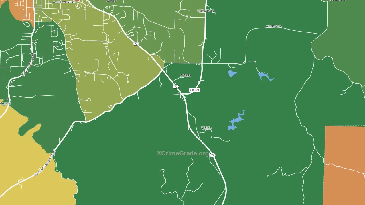 Waldo, AL Map of Robbery Rates