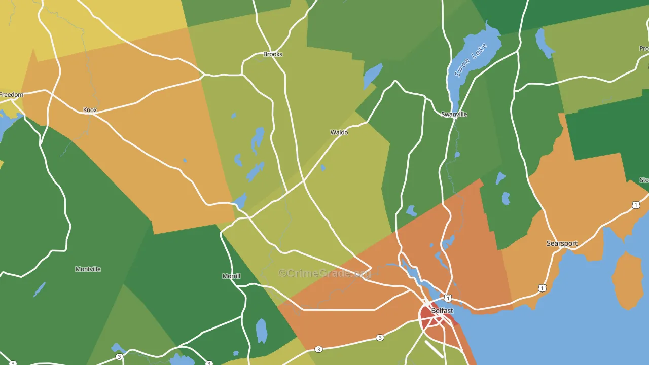 Waldo County, ME Map of Robbery Rates