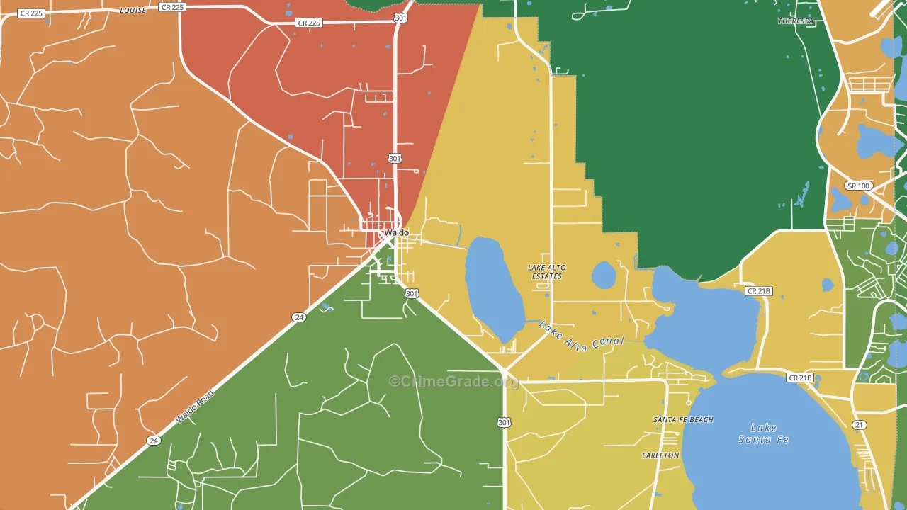 Waldo, FL Map of Robbery Rates