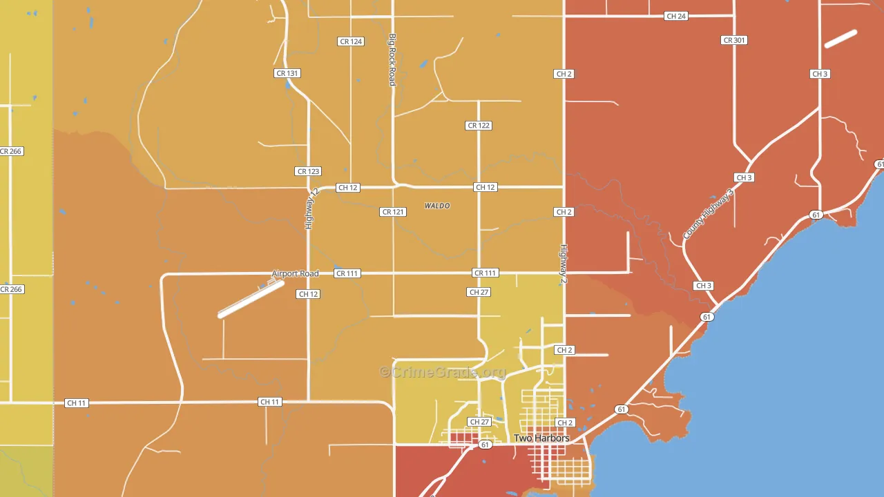 Waldo, MN Map of Robbery Rates