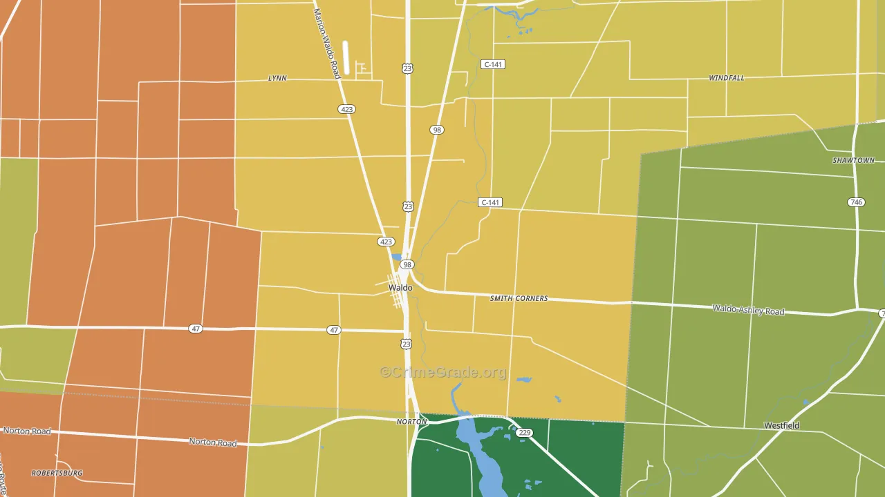 Waldo, OH Map of Robbery Rates
