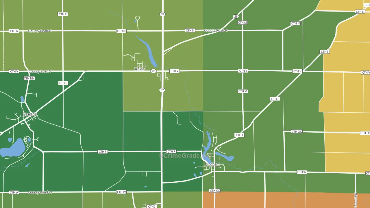 Waldo, WI Map of Robbery Rates
