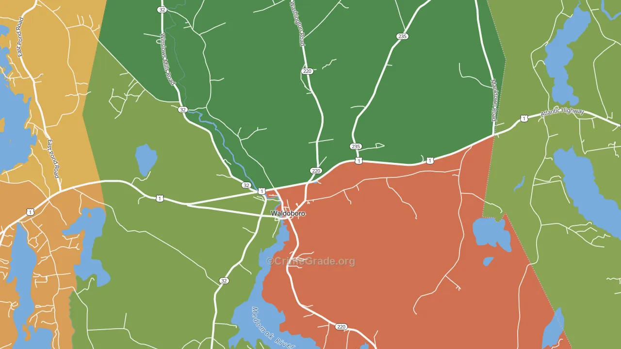 Waldoboro, ME Map of Robbery Rates