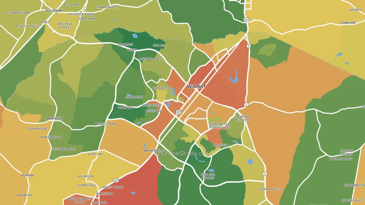Waldorf, MD Map of Robbery Rates