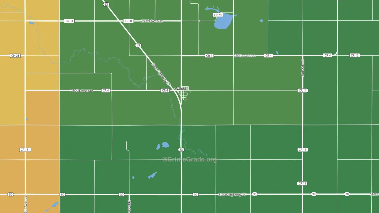 Waldorf, MN Map of Robbery Rates