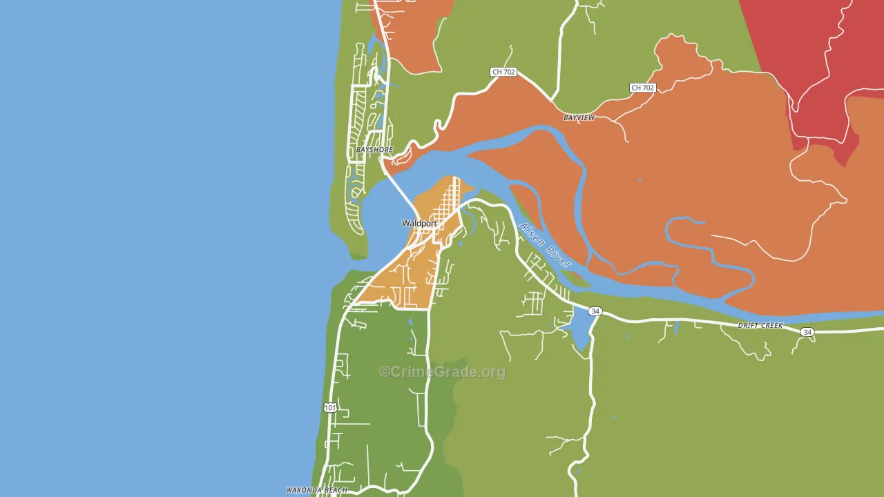 Waldport, OR Map of Robbery Rates
