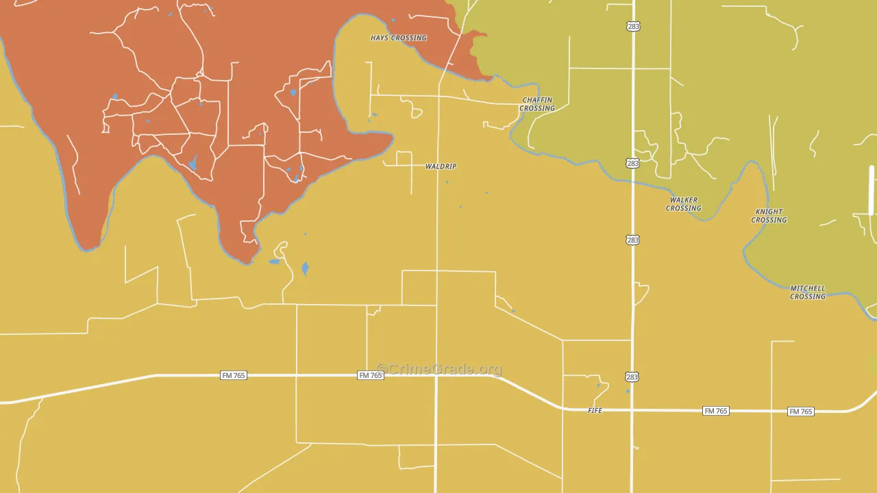 Waldrip, TX Map of Robbery Rates