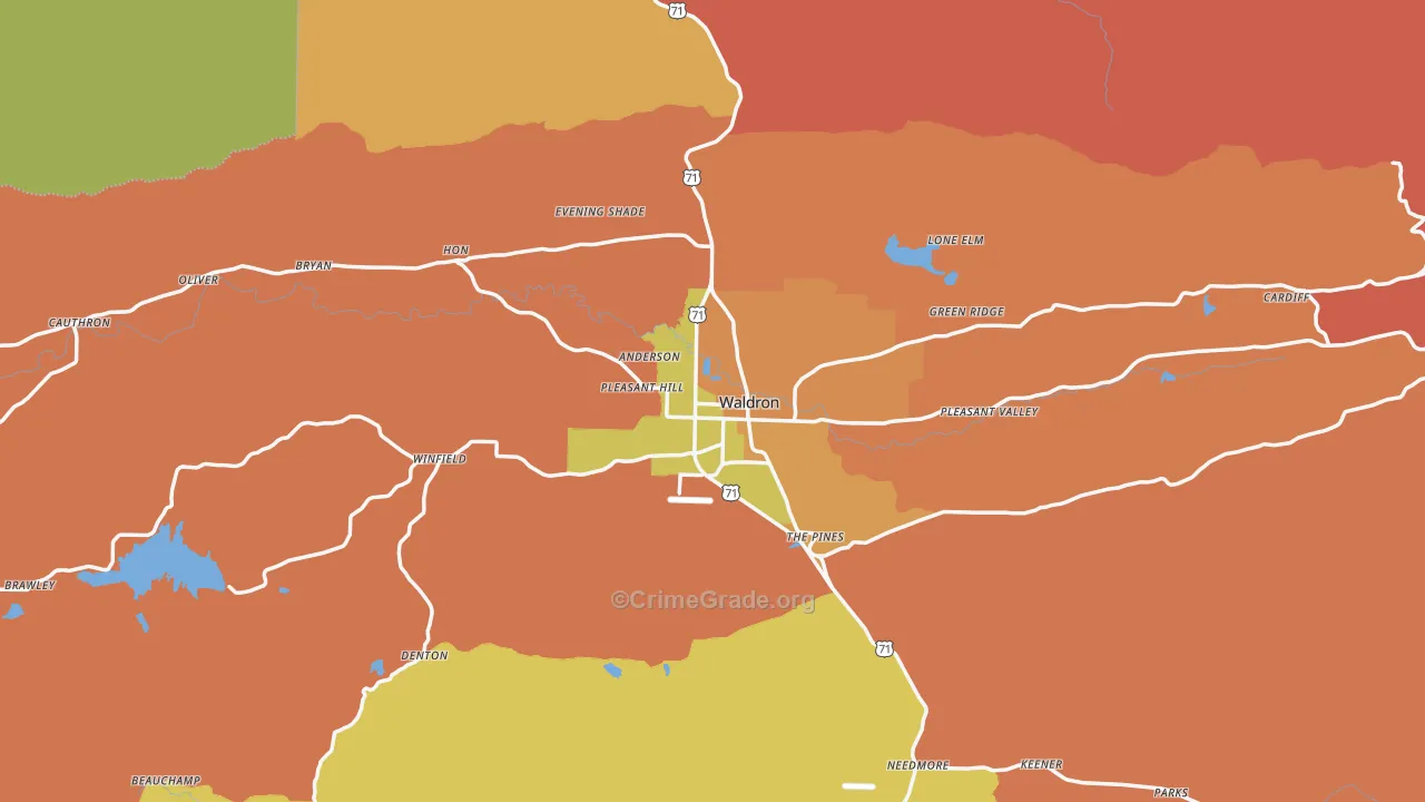 Waldron, AR Map of Robbery Rates