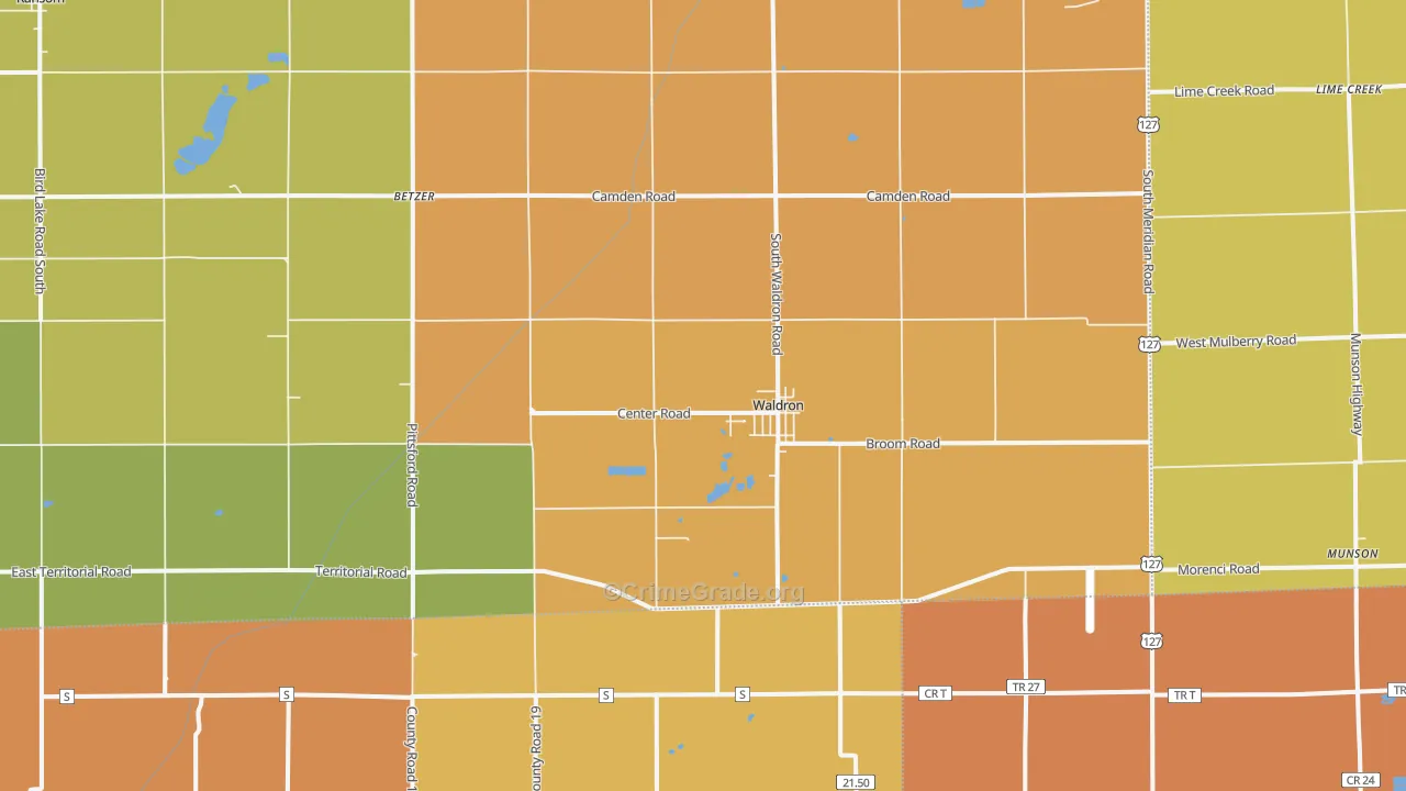 Waldron, MI Map of Robbery Rates