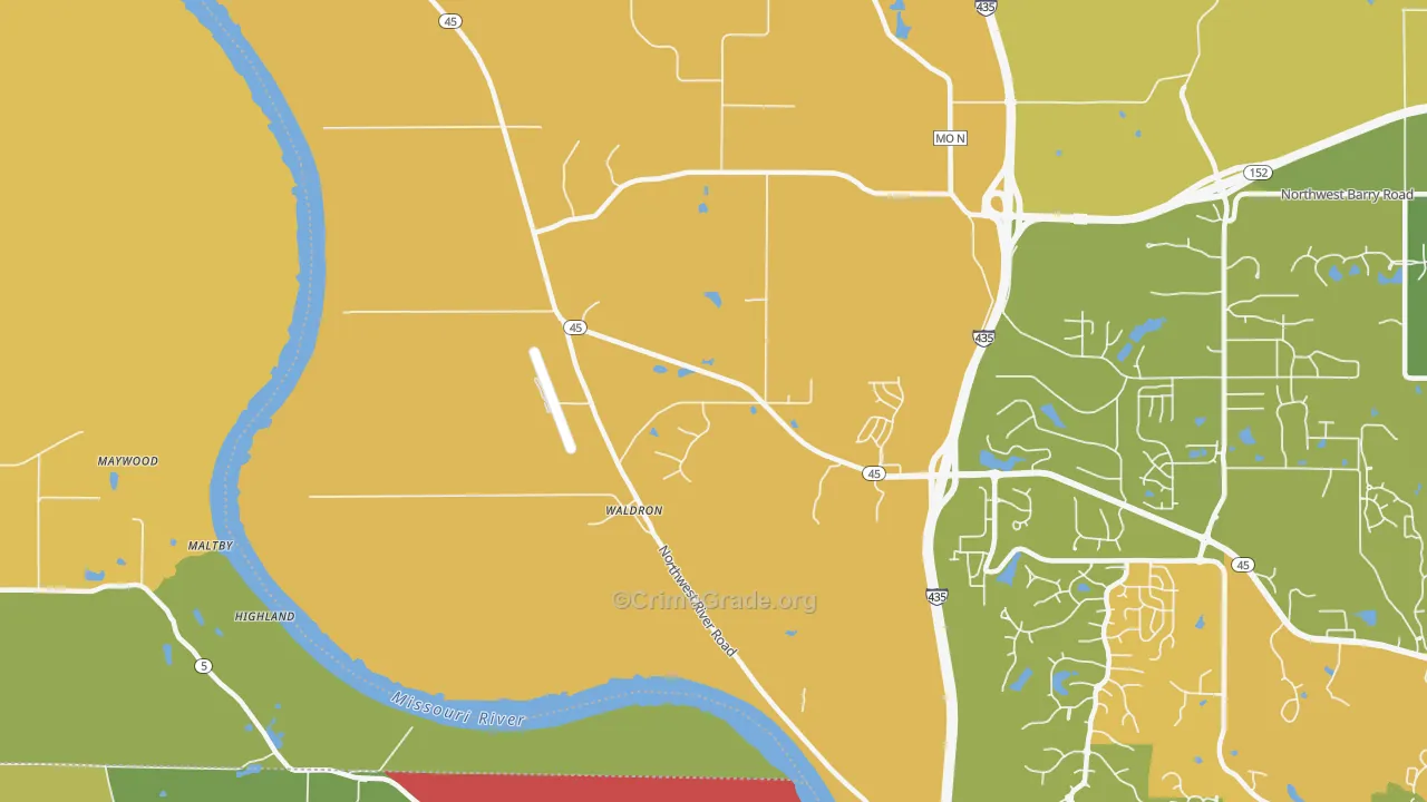 Waldron, MO Map of Robbery Rates