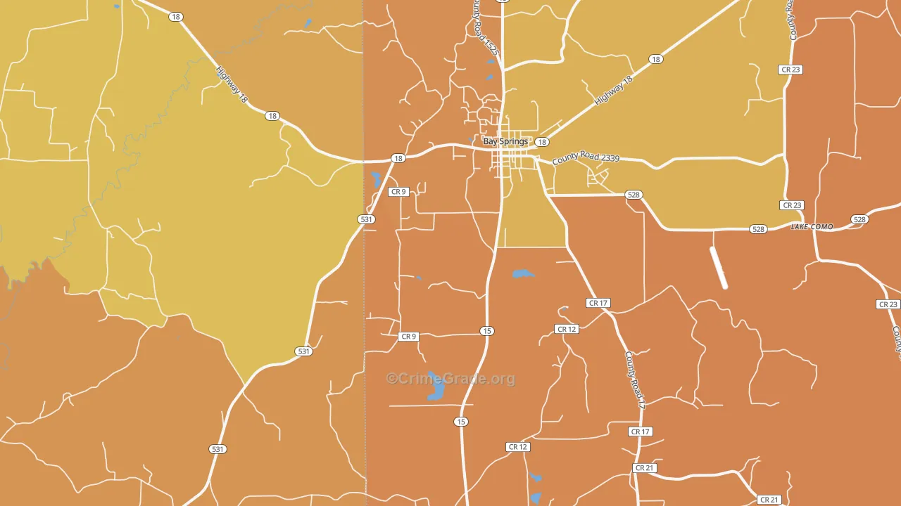 Waldrup, MS Map of Robbery Rates