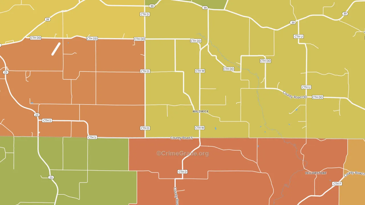 Waldwick, WI Map of Robbery Rates