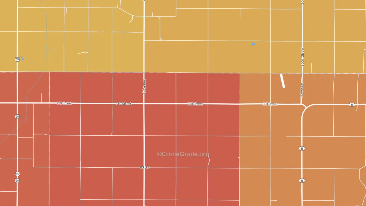 Wales, IA Map of Robbery Rates