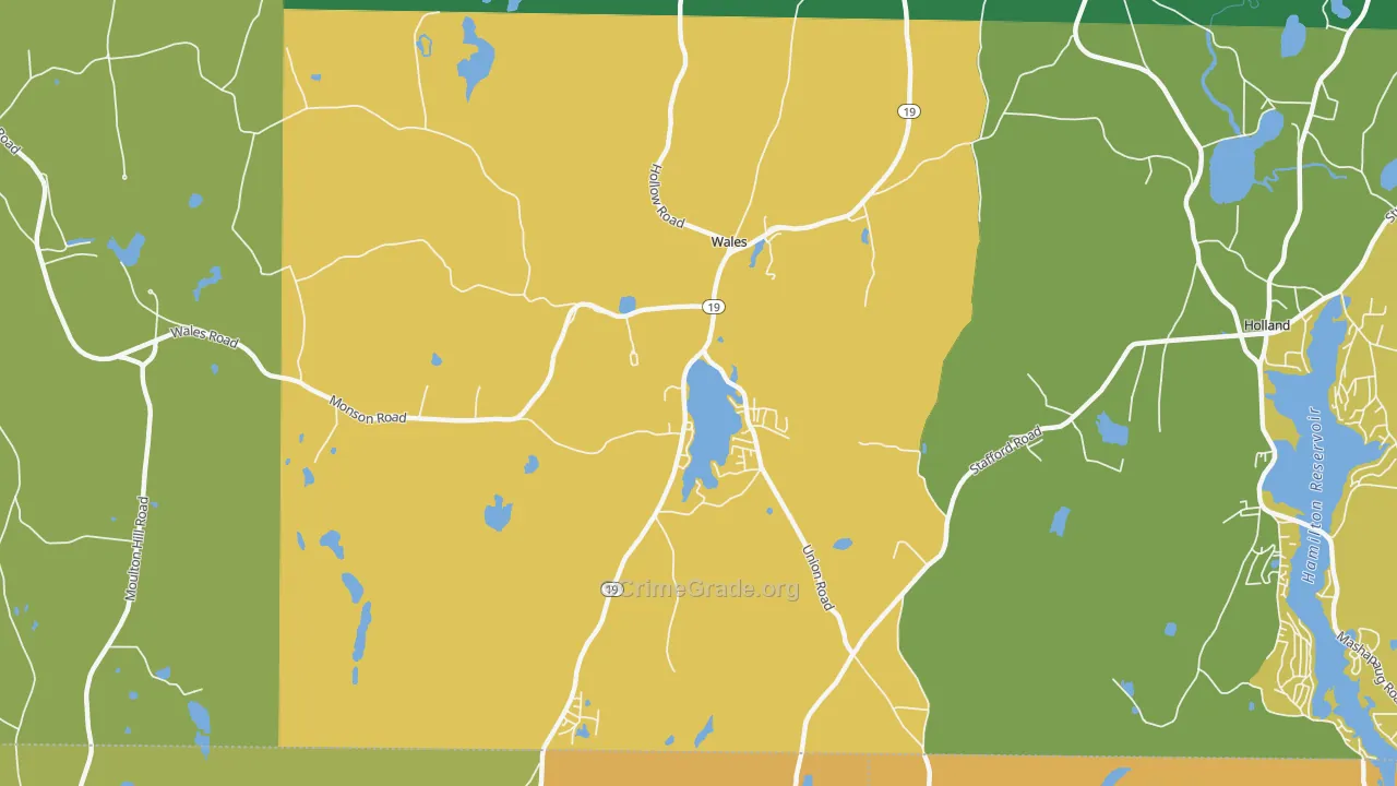 Wales, MA Map of Robbery Rates