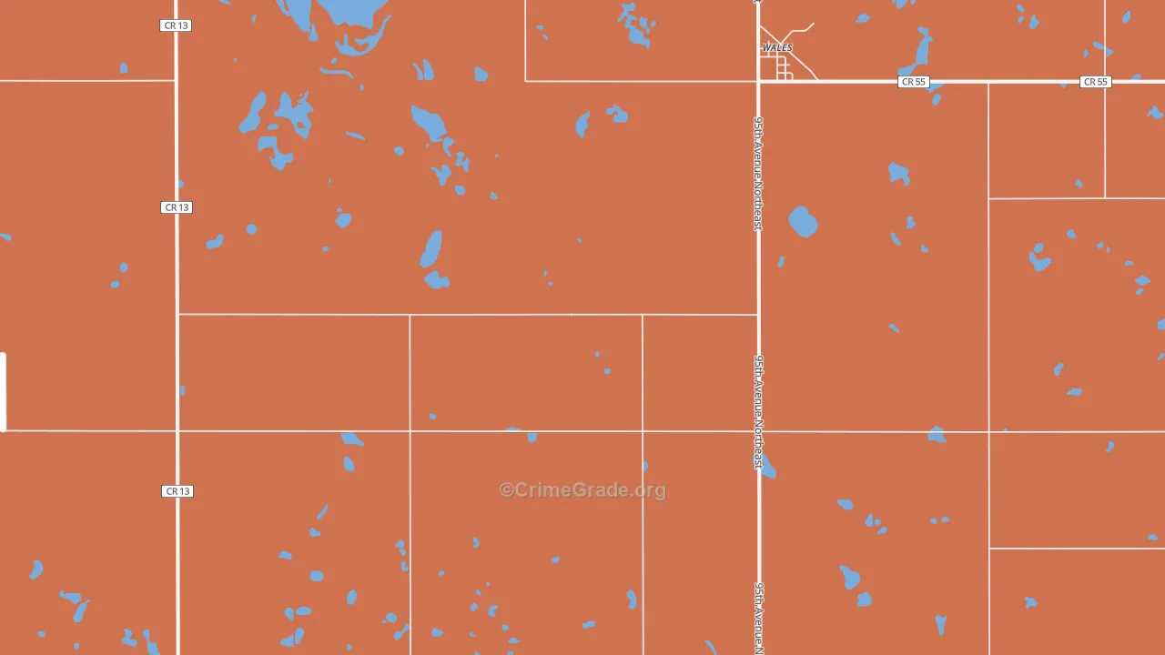 Wales, ND Map of Robbery Rates