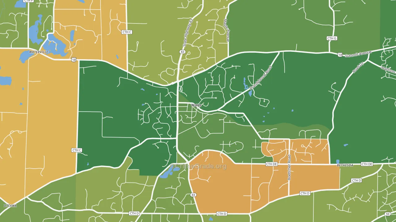Wales, WI Map of Robbery Rates