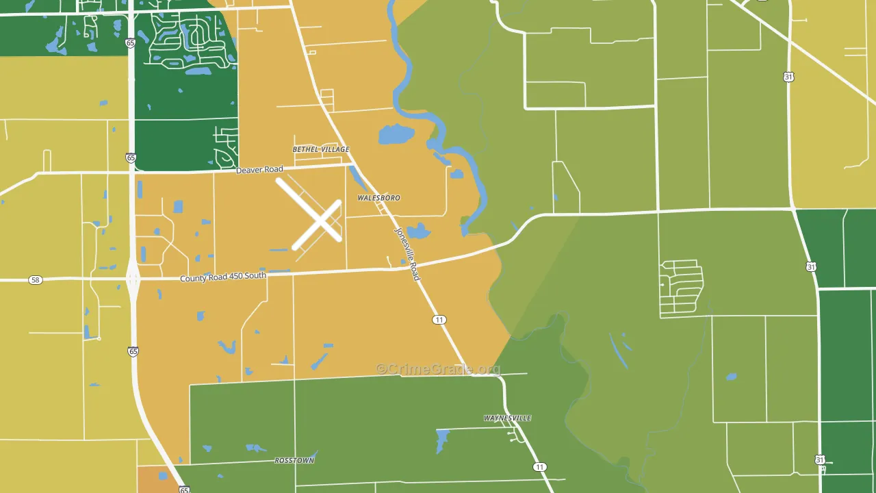 Walesboro, IN Map of Robbery Rates