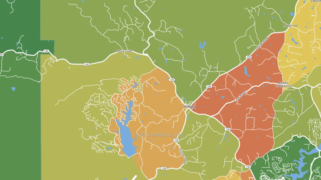 Waleska, GA Map of Robbery Rates