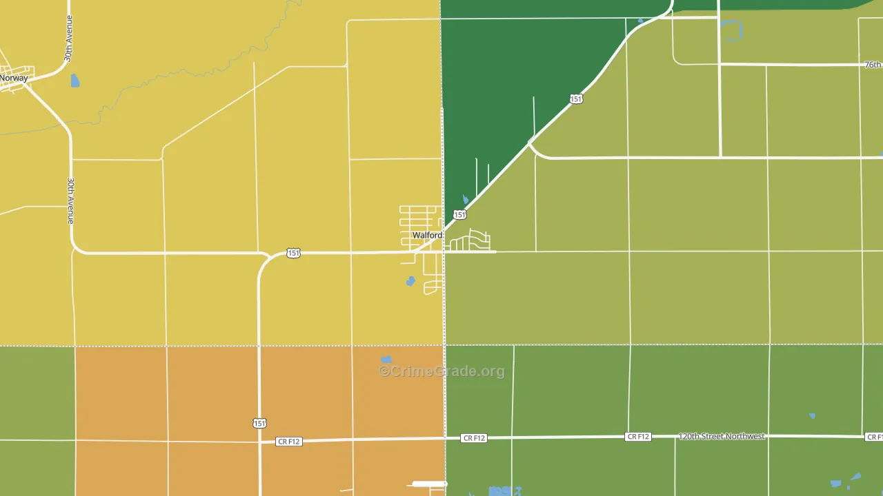 Walford, IA Map of Robbery Rates