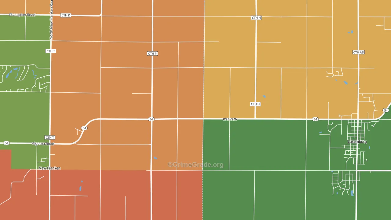 Walhain, WI Map of Robbery Rates