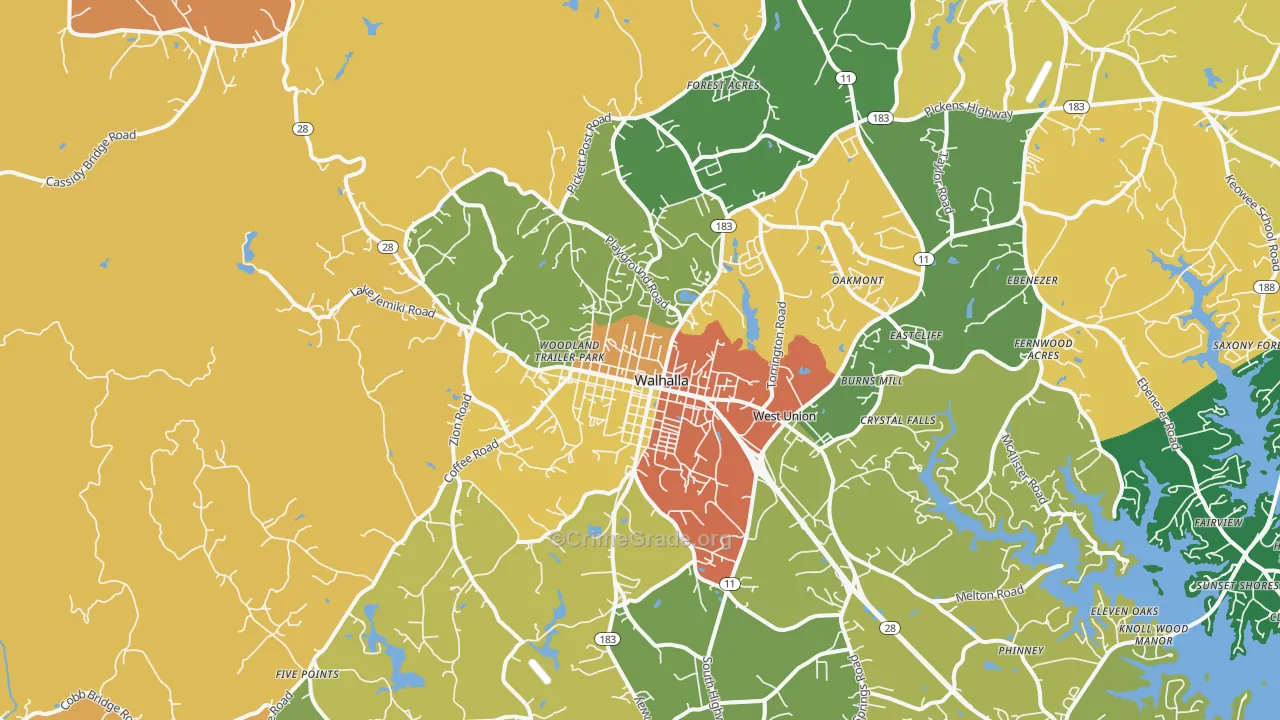 Walhalla, SC Map of Robbery Rates