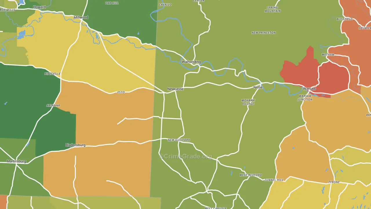 Walhonding, OH Map of Robbery Rates
