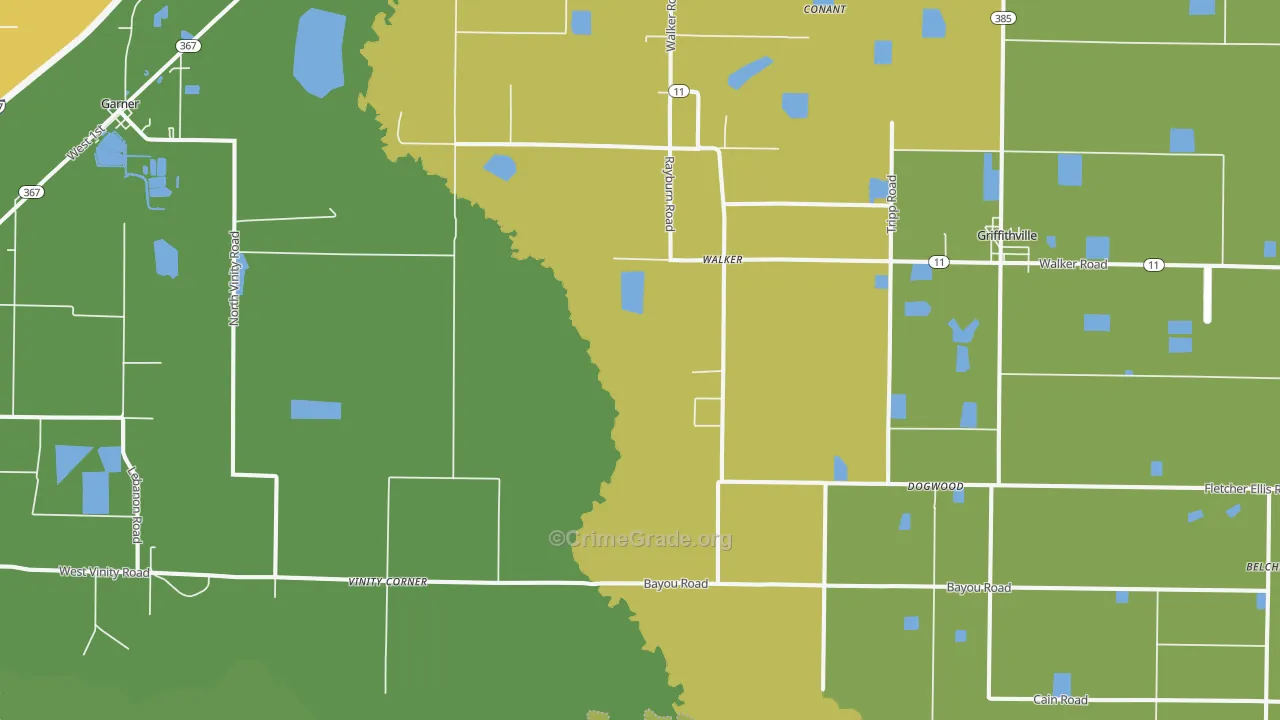 Walker, AR Map of Robbery Rates