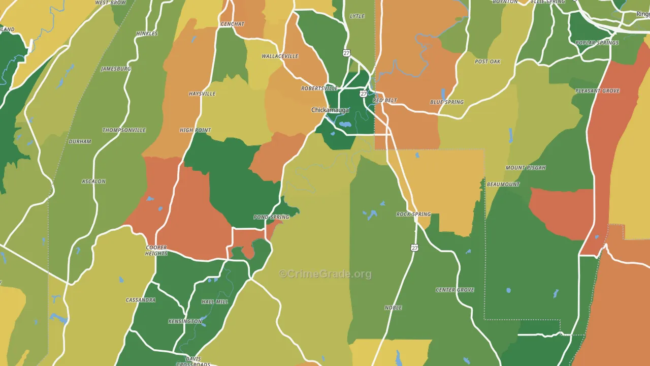 Walker County, GA Map of Robbery Rates