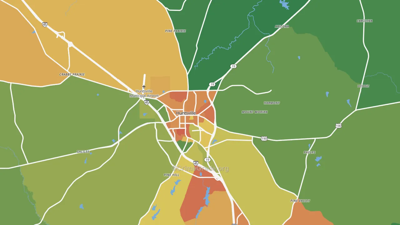 Walker County, TX Map of Robbery Rates