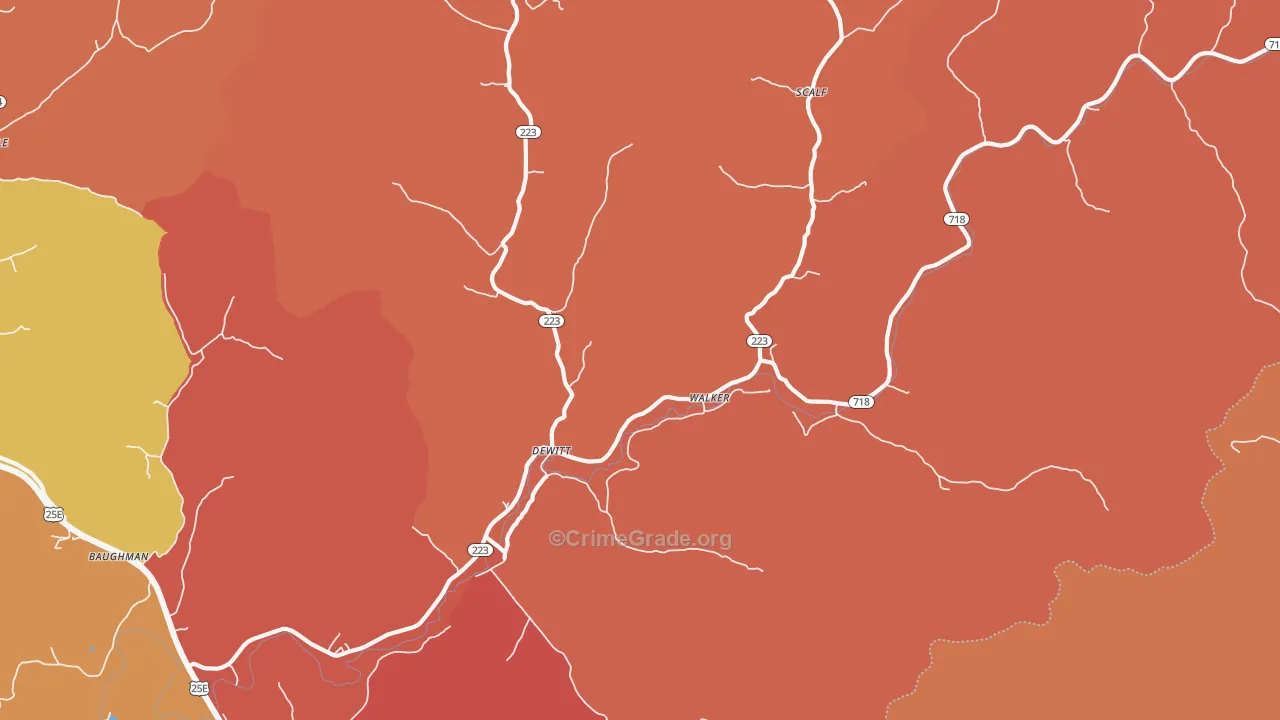 Walker, KY Map of Robbery Rates