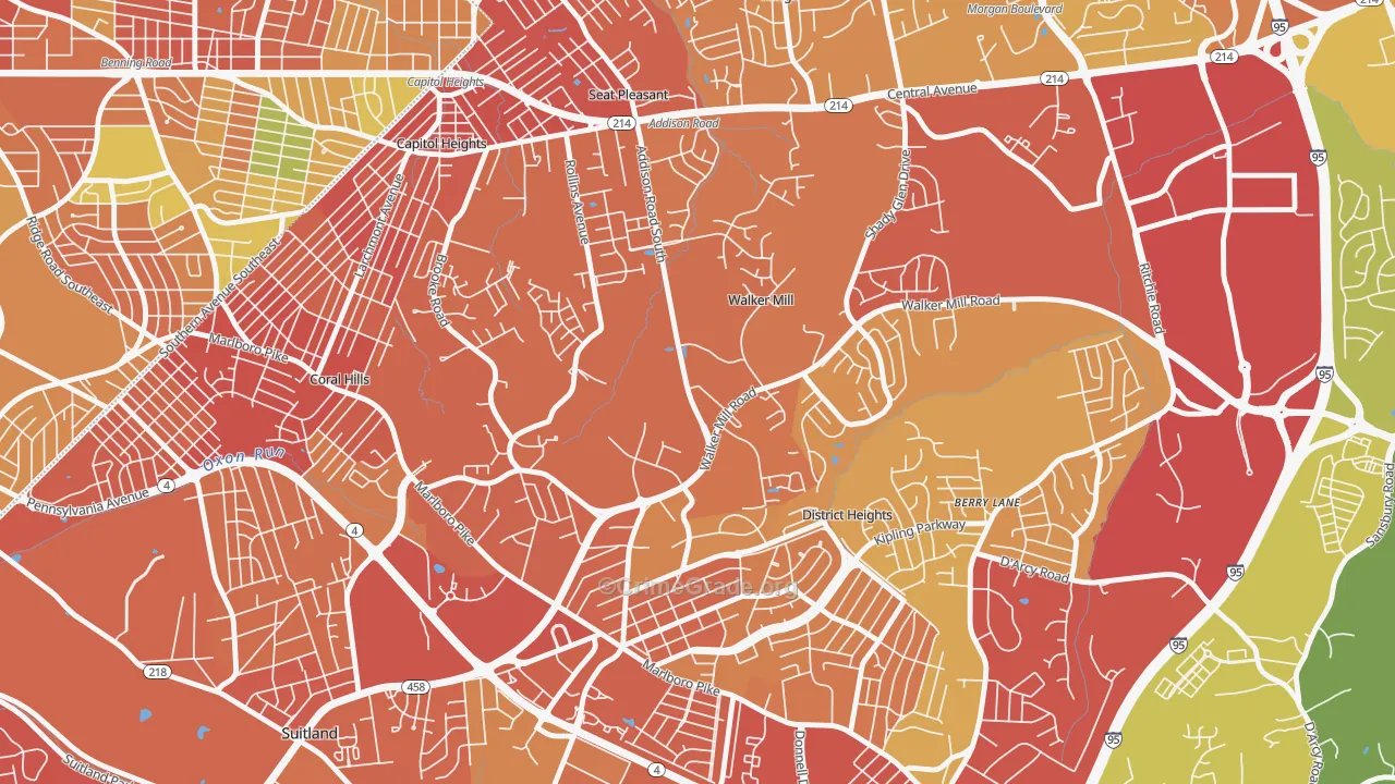Walker Mill, District Heights, MD Map of Robbery Rates