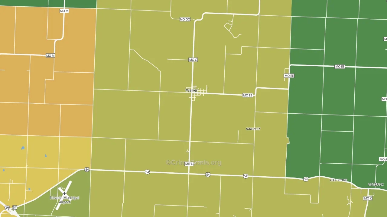 Walker, MO Map of Robbery Rates