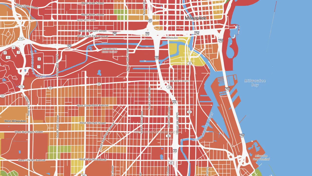 Walker's Point, Milwaukee, WI Map of Robbery Rates