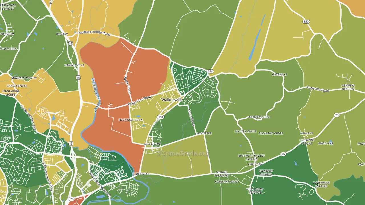 Walkersville, MD Map of Robbery Rates