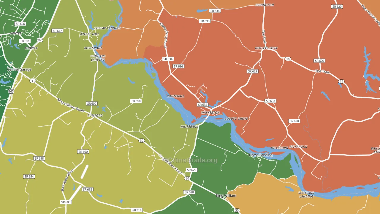 Walkerton, VA Map of Robbery Rates