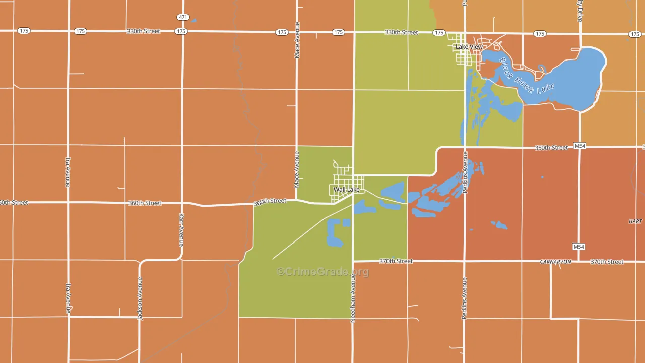 Wall Lake, IA Map of Robbery Rates