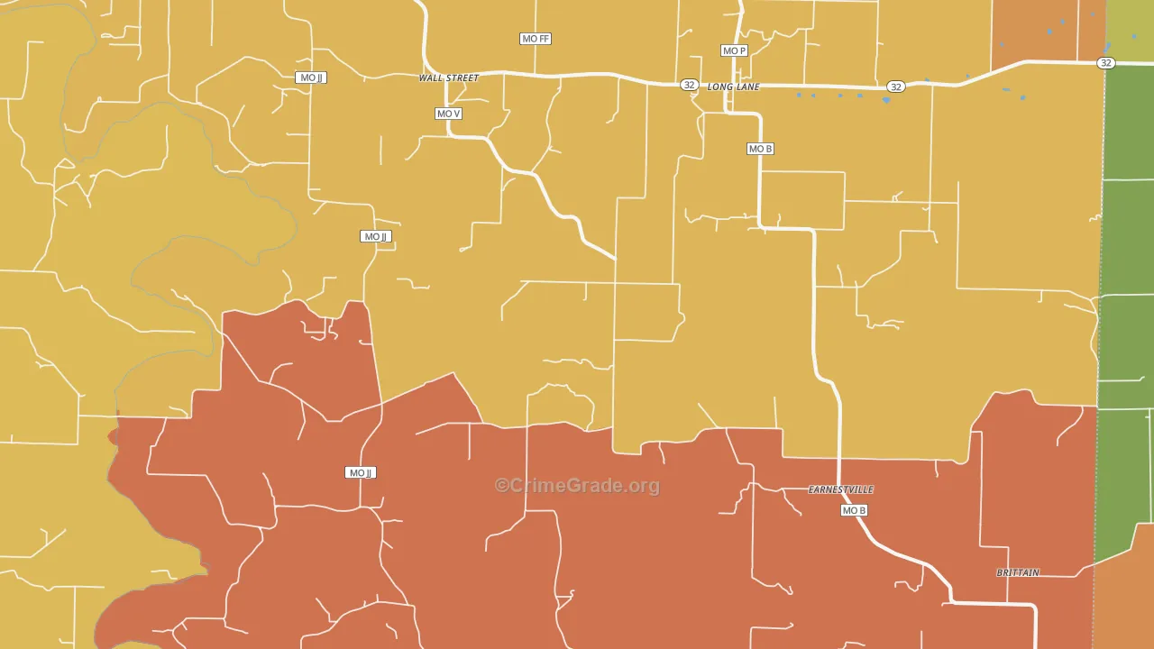 Wall Street, MO Map of Robbery Rates