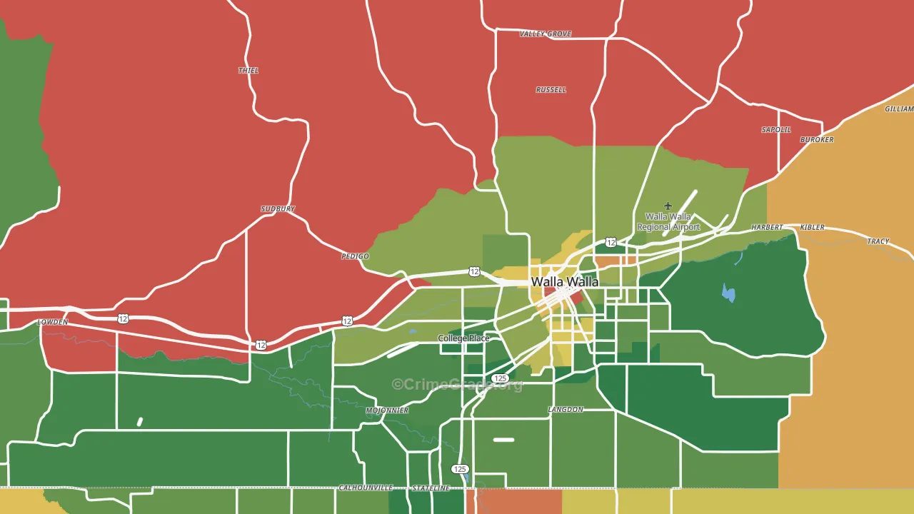 Walla Walla County, WA Map of Robbery Rates