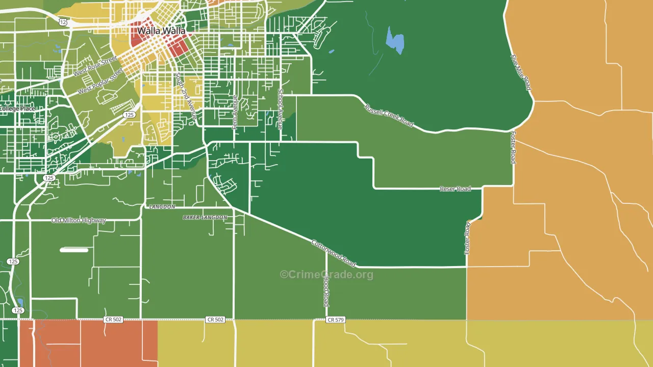 Walla Walla East, WA Map of Robbery Rates