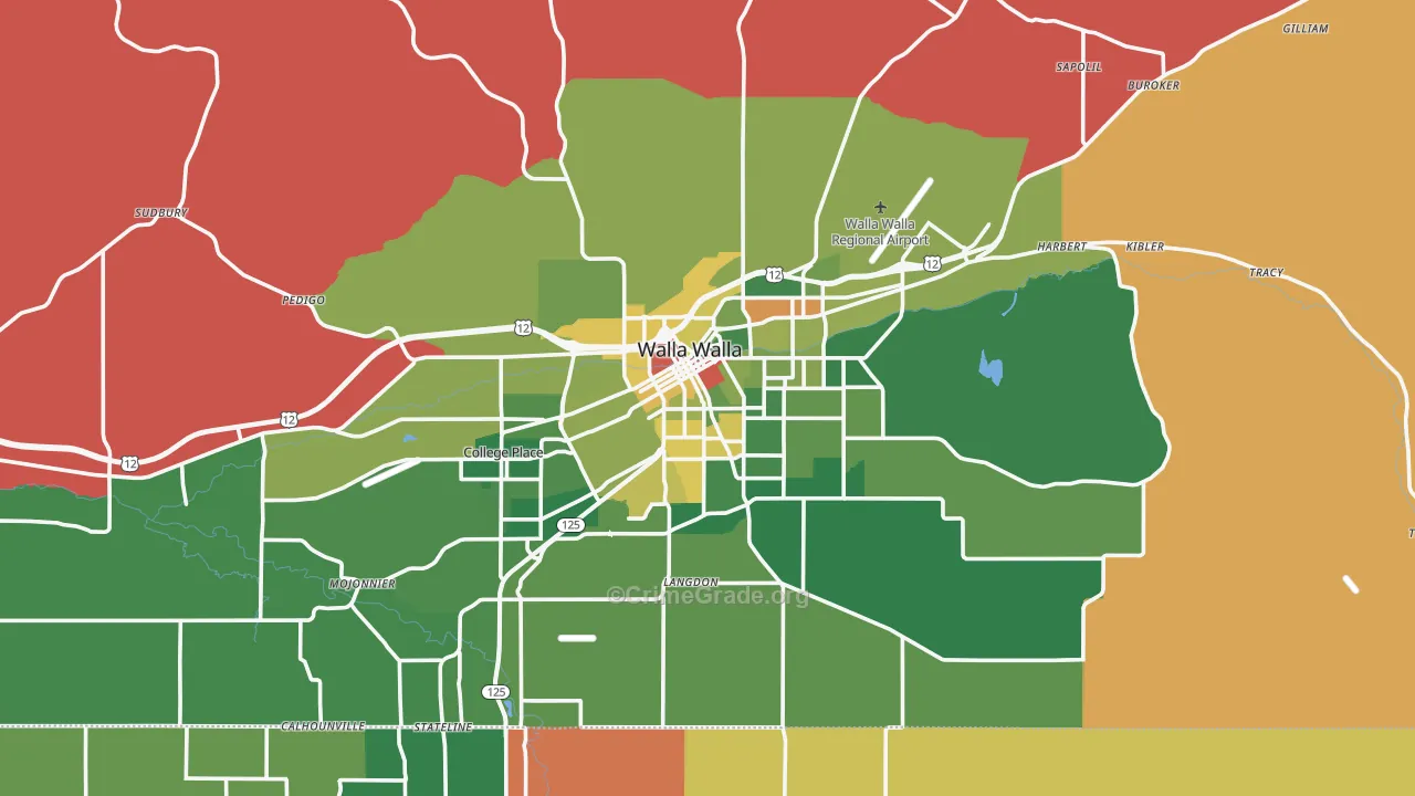 Walla Walla, WA Map of Robbery Rates